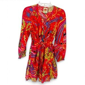 FARM Rio ANTHROPOLOGIE Red Magic Forest Mini Dress Red Long Sleeve XS NWOT